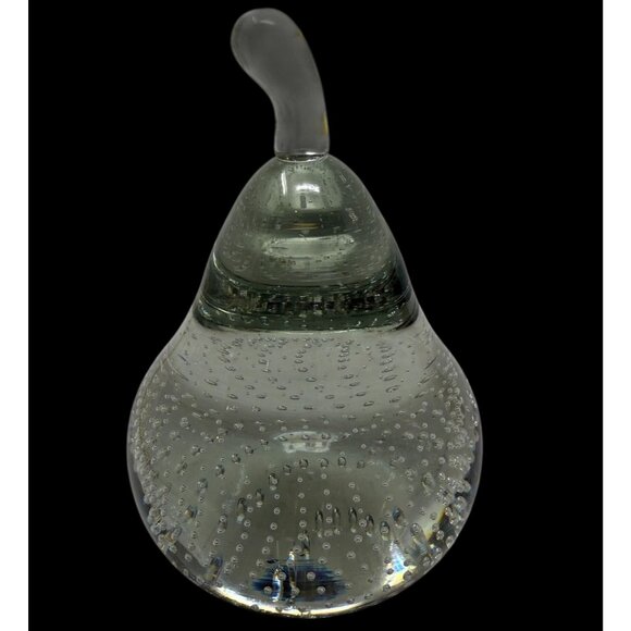 VTG Clear Art Glass Pear Paperweight Bullicante Controlled Bubbles Bolle Studio - Picture 1 of 8